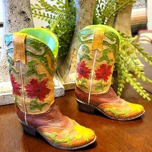 Colorful Western Cowboy Boot Figurines Set 2 piz Solid Resin